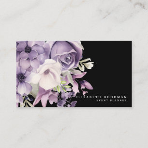 Tarjeta De Visita Premier Purple Floral Black Business Cards