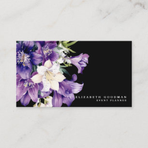 Tarjeta De Visita Premier Purple Floral Black Business Cards