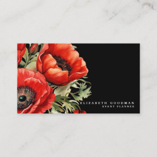 Tarjeta De Visita Premier Red Poppies Black Business Cards