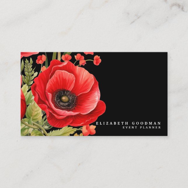 Tarjeta De Visita Premier Red Poppies Black Business Cards (Anverso)
