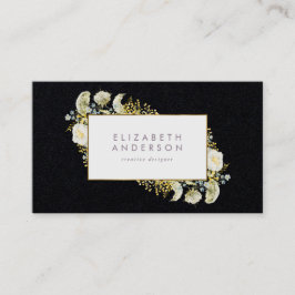 Tarjeta De Visita Premium Black Elegant Gold Wildflower Corporate