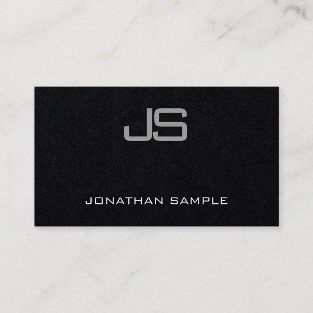 Tarjeta De Visita Premium Black Elegant Monograma Modern Simple Luxe (Anverso)