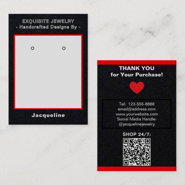 Tarjeta De Visita Premium Black Red Earring Display QR  (Anverso / Reverso)