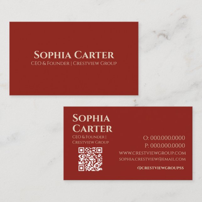 Tarjeta De Visita Premium de código QR rojo elegante profesional (Anverso / Reverso)