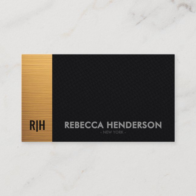 Tarjeta De Visita Premium Gold Black Leather & White Back Monogram (Anverso)