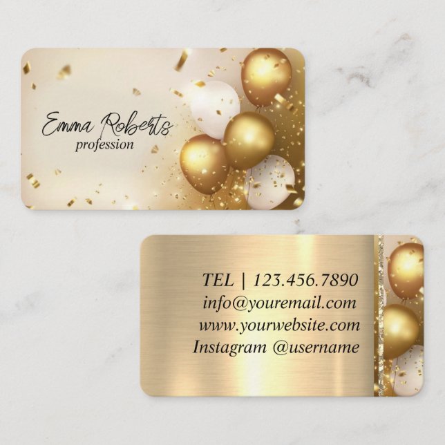 Tarjeta De Visita Premium Golden Balloons Luxury (Anverso / Reverso)