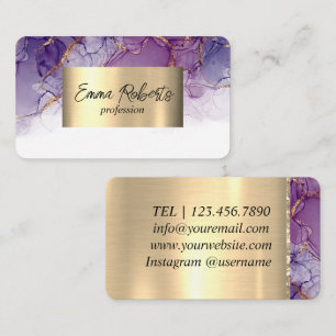 Tarjeta De Visita Premium Golden Luxury Alcohol Ink Purple