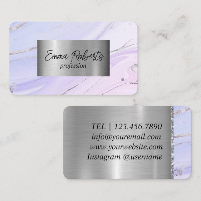 Tarjeta De Visita Premium Golden Luxury Alcohol Ink Purple Silver (Anverso / Reverso)