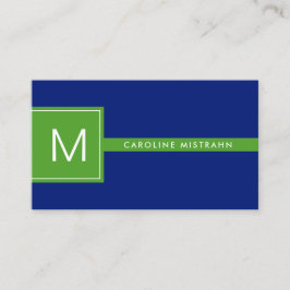 Tarjeta De Visita Preppy Monograma Azul Marino y Verde Profesional