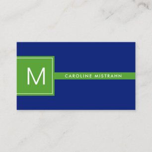 Tarjeta De Visita Preppy Monograma Azul Marino y Verde Profesional