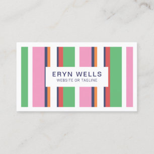 Tarjeta De Visita Preppy Striped Pink Cute Moderno