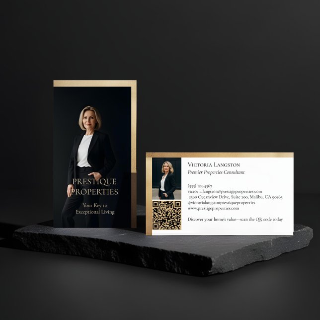 Tarjeta De Visita Prestige Luxury Realtor Law Firm Gold & Black Luxe (Prestige Luxury Realtor Law Firm Gold & Black Luxe Business Card)