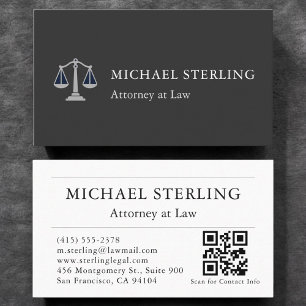 Tarjeta De Visita Prestige Procurador Código QR Elegante Plata Negro