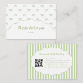 Tarjeta De Visita Pretty Girly Feminine Green Bow Stripe Pattern