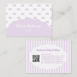 Tarjeta De Visita Pretty Girly Feminine Purple White Bow Stripes