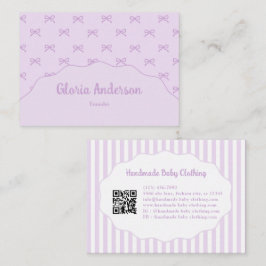 Tarjeta De Visita Pretty Girly Feminine Purple White Bow Stripes