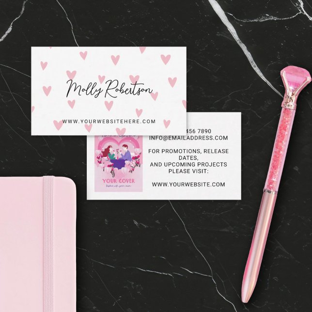 Tarjeta De Visita Pretty Pink Hearts Romance Author Writer (Subido por el creador)
