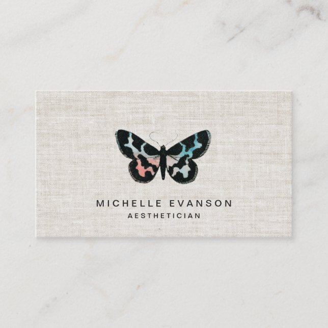Tarjeta De Visita Pretty Watercolor Butterfly Logo Elegant Linen (Anverso)