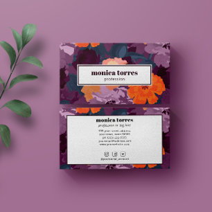 Tarjeta De Visita Primavera de Borgoña Flores Naranjas Iconos social