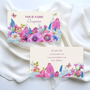 Tarjeta De Visita Primavera de flores azul morado