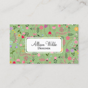 Tarjeta De Visita Primavera para flores silvestres Sage Green Floral