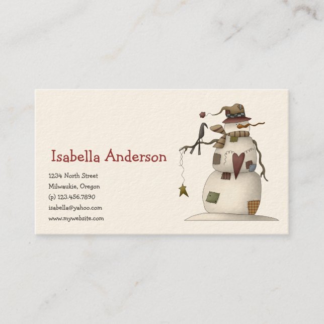 Tarjeta De Visita Primer Frost · Muñeco de nieve y cuervo (Anverso)