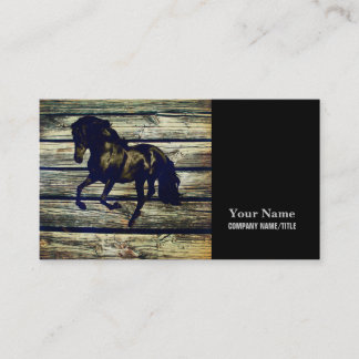 Tarjeta De Visita Primitive BarnWood Caballo de Stallion negro ecues