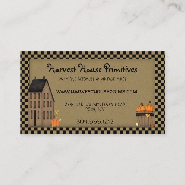 Tarjeta De Visita Primitive Harvest House Rustic Country Personaliza (Anverso)