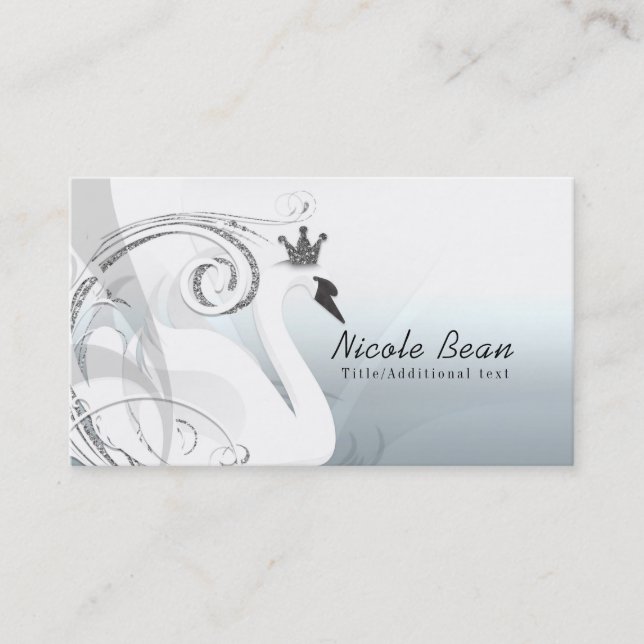 Tarjeta De Visita Princesa Cisne Plateado y Blanco Elegante Chic Per (Anverso)