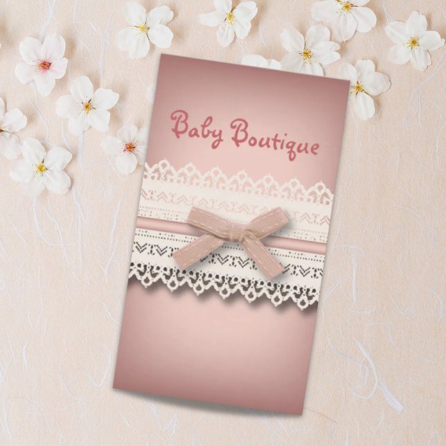 Tarjeta De Visita princesa kawaii moda giratoria encaje blanco arco  (Kawaii princess girly chic white lace pink bow business card)