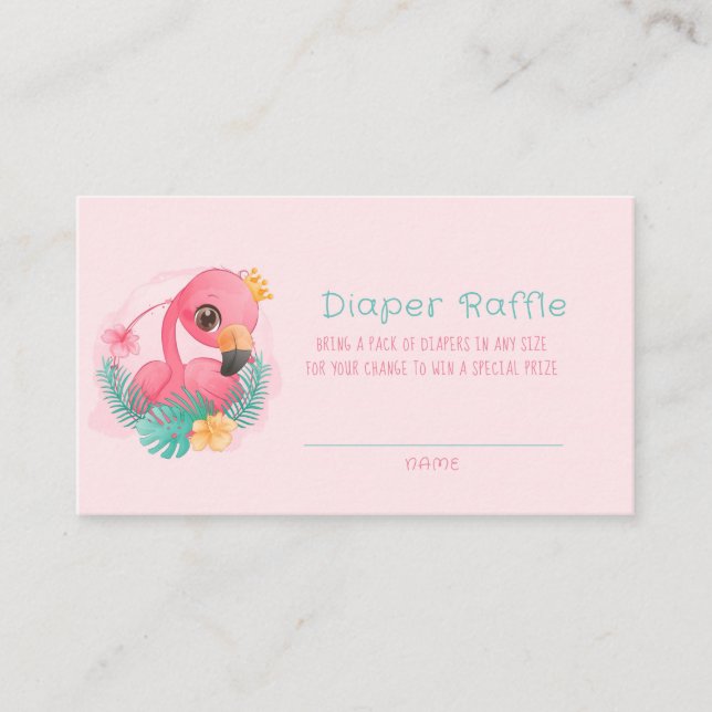 Tarjeta De Visita Princesa Rosa Cute Flamingo Chica Diaper Raffle (Anverso)