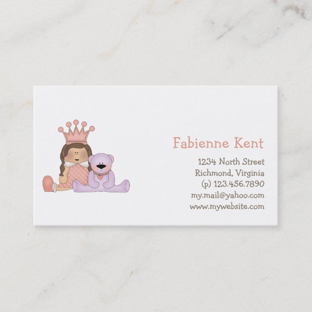 Tarjeta De Visita Princesa rosada · Princesa y peluche (Anverso)