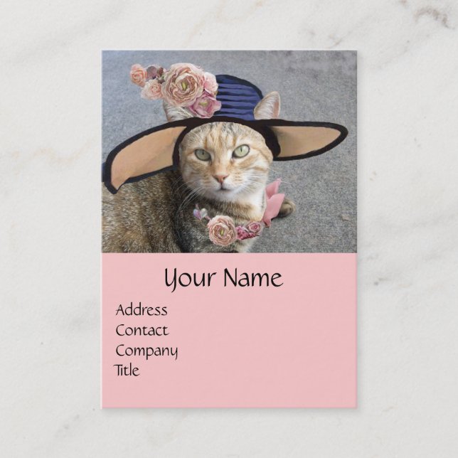 TARJETA DE VISITA PRINCESO TATUS / GATO ELEGANTE, GRAN GORRA DIVA Y  (Anverso)