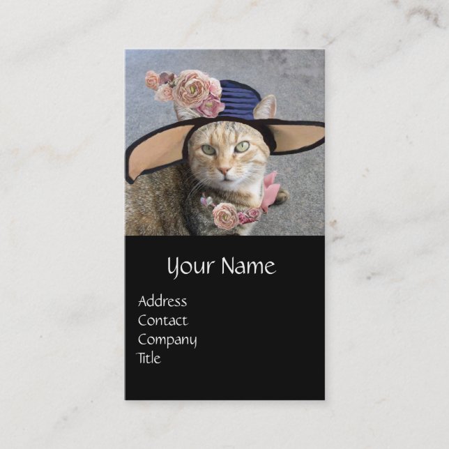 TARJETA DE VISITA PRINCESO TATUS / GATO ELEGANTE, GRAN GORRA DIVA Y  (Anverso)