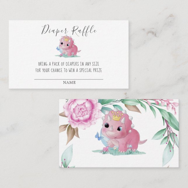 Tarjeta De Visita Princess Pink Dinosaur Diaper Raffle Baby Shower (Anverso / Reverso)