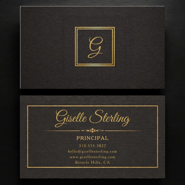 Tarjeta De Visita Principal Monogrammed Gold Black Professional (Subido por el creador)