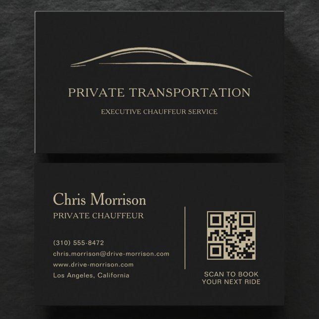 Tarjeta De Visita Private Transportation QR Code Black & Gold (Subido por el creador)