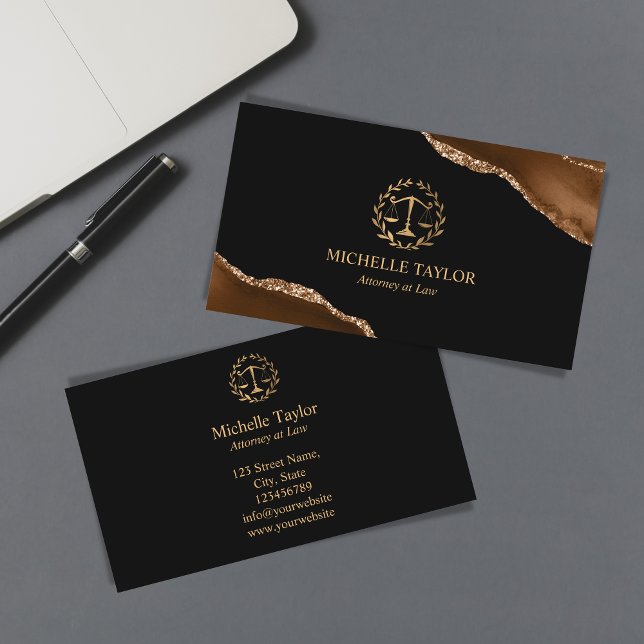 Tarjeta De Visita Procurador de Oro Profesional en Abogados (gold justice scale logo)