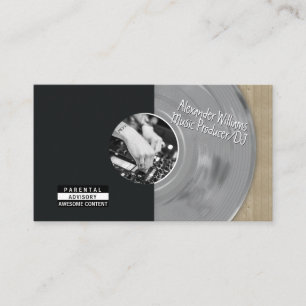 Tarjeta De Visita Productor de música de vinilo plateado retro DJ