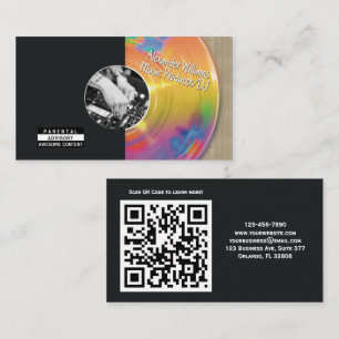 Tarjeta De Visita Productor de música de vinilo retro arcoíris DJ