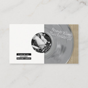 Tarjeta De Visita Productor de música de vinilo retro plata II DJ