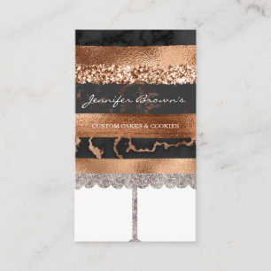 Tarjeta De Visita Productos Horneados Pastelería Glitz Cobre Mármol