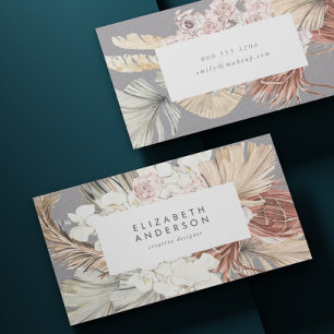 Tarjeta De Visita Prof. gris premium floral de pampas de gramo