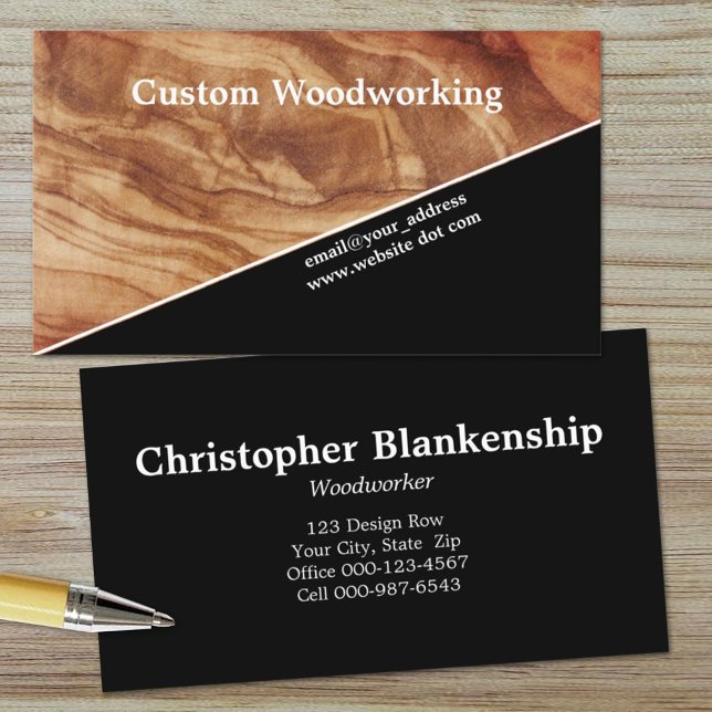 Tarjeta De Visita Profesión de carpintería de madera finalizada Diag (Get your information out there on this double sleek diagonal wood business card template. )