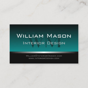 Tarjeta de visita profesional Aqua & Silver Stripe