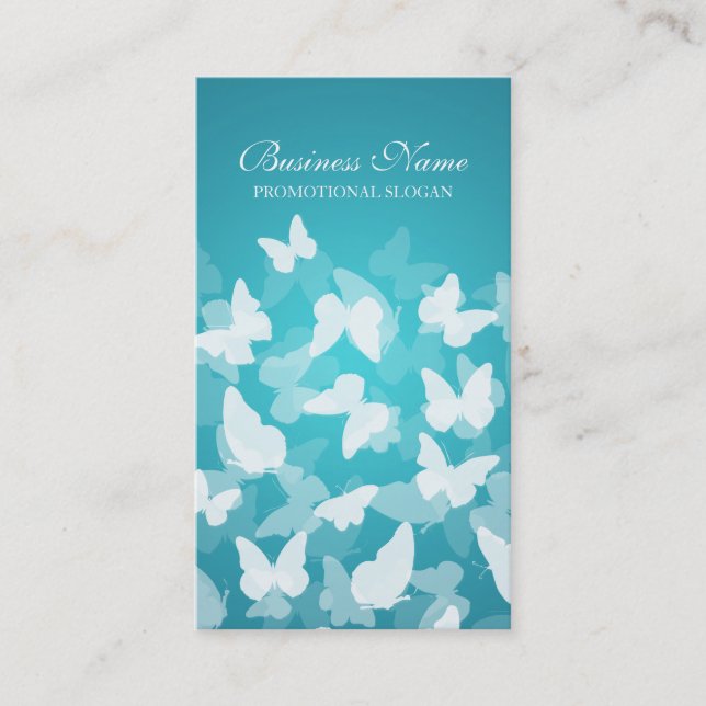 Tarjeta De Visita Profesional azul de las mariposas elegantes (Anverso)