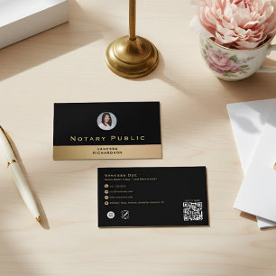 Tarjeta De Visita Profesional Black Gold Photo Notary Business QR