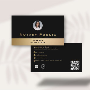 Tarjeta De Visita Profesional Black Gold Photo Notary Business QR