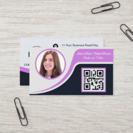 Tarjeta De Visita Profesional Black Purple añada su logotipo QR Busi