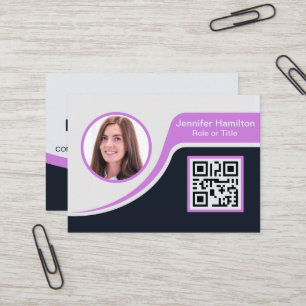 Tarjeta De Visita Profesional Black Purple añada su logotipo QR Busi
